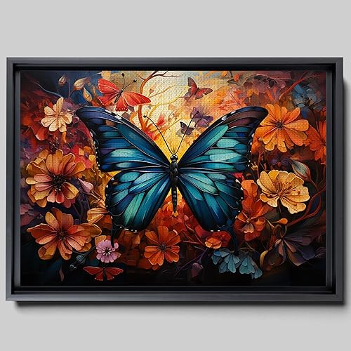 Flourishing Wings, Colorful Butterflies & Floral Wall Art Print, Inspired by Mexico Folk Art, Vibrant Butterfly Home Decor and Tile Artwork, Canvas