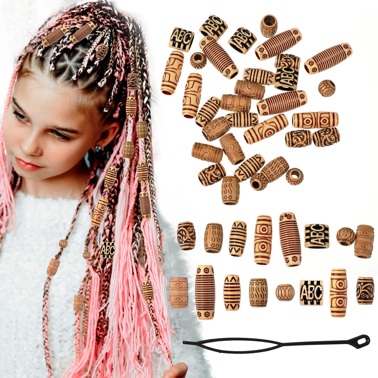 Amazon.com: Ymapinc 40Pcs Wooden Hair Beads for Braids Brown Wood