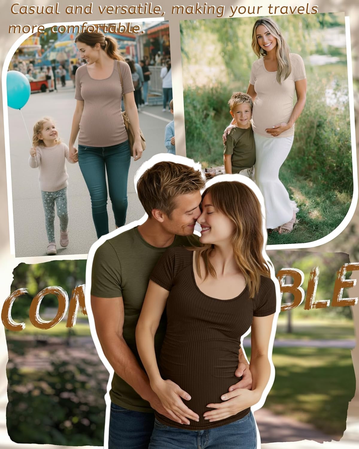 3 Pack Women's Cotton Maternity Shirts Ribbed Short Sleeve Side Ruched Pregnancy Tops Scoop Neck Mama Clothes - Image 5