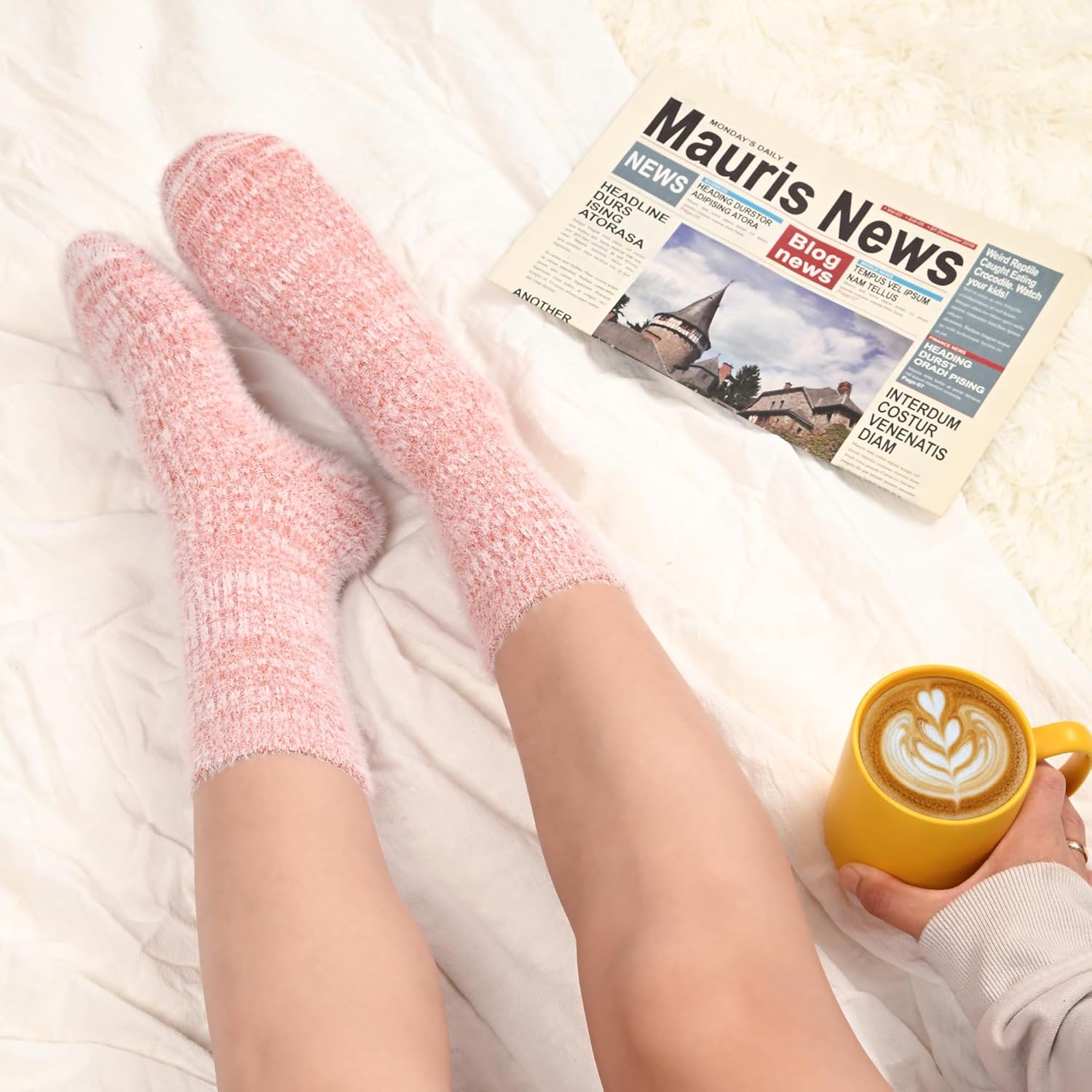 SlimPro Warm Cozy Gifts for Women, Fuzzy Fluffy Sock, Super Soft Plush Winter Thick Wool Boot Crew Socks for Women 5 Pairs - Image 2