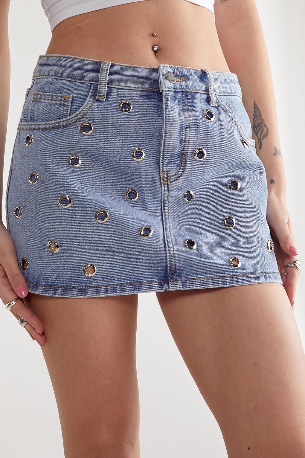 Nasty Gal Eyelet Detail Denim Skirt
