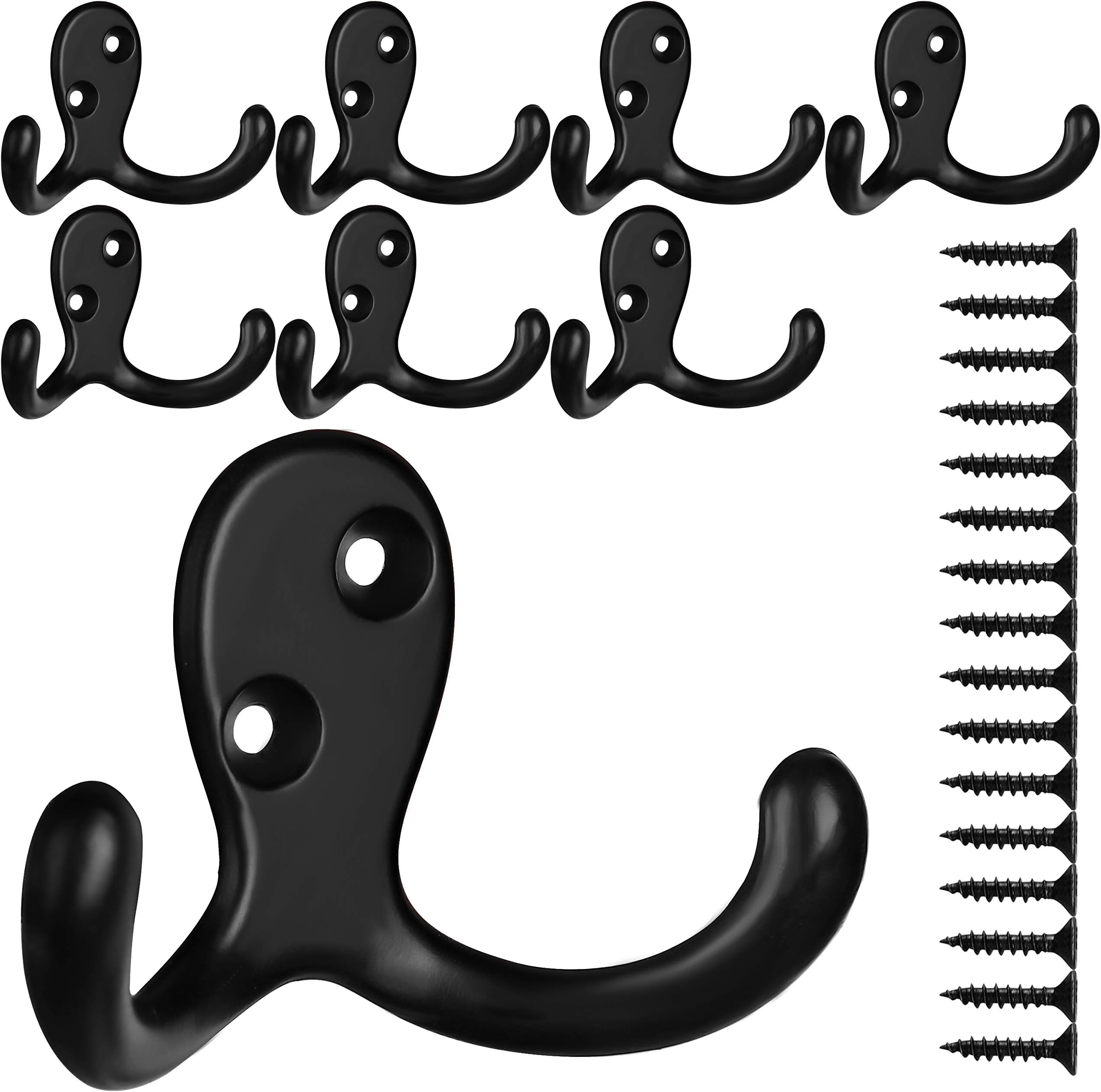 IBosins 8 Pack Black Double Prong Coat Hooks Wall Mounted