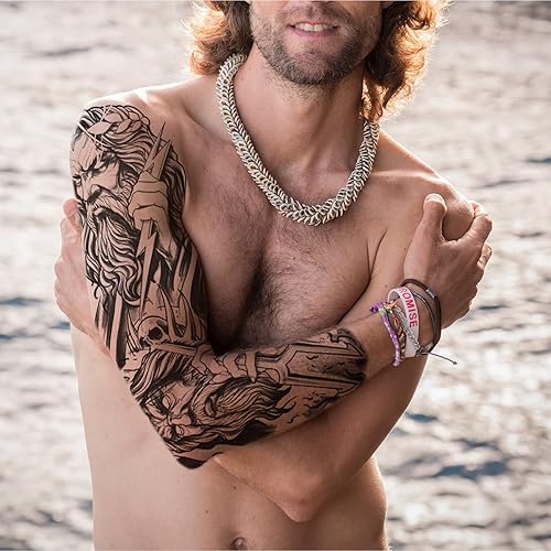 Miniatura 6 de Manga de tatuajes temporales de gladiador 3D para hombres, brazo completo, manga grande de tatuajes falsos de caballero guerrero león para mujeres