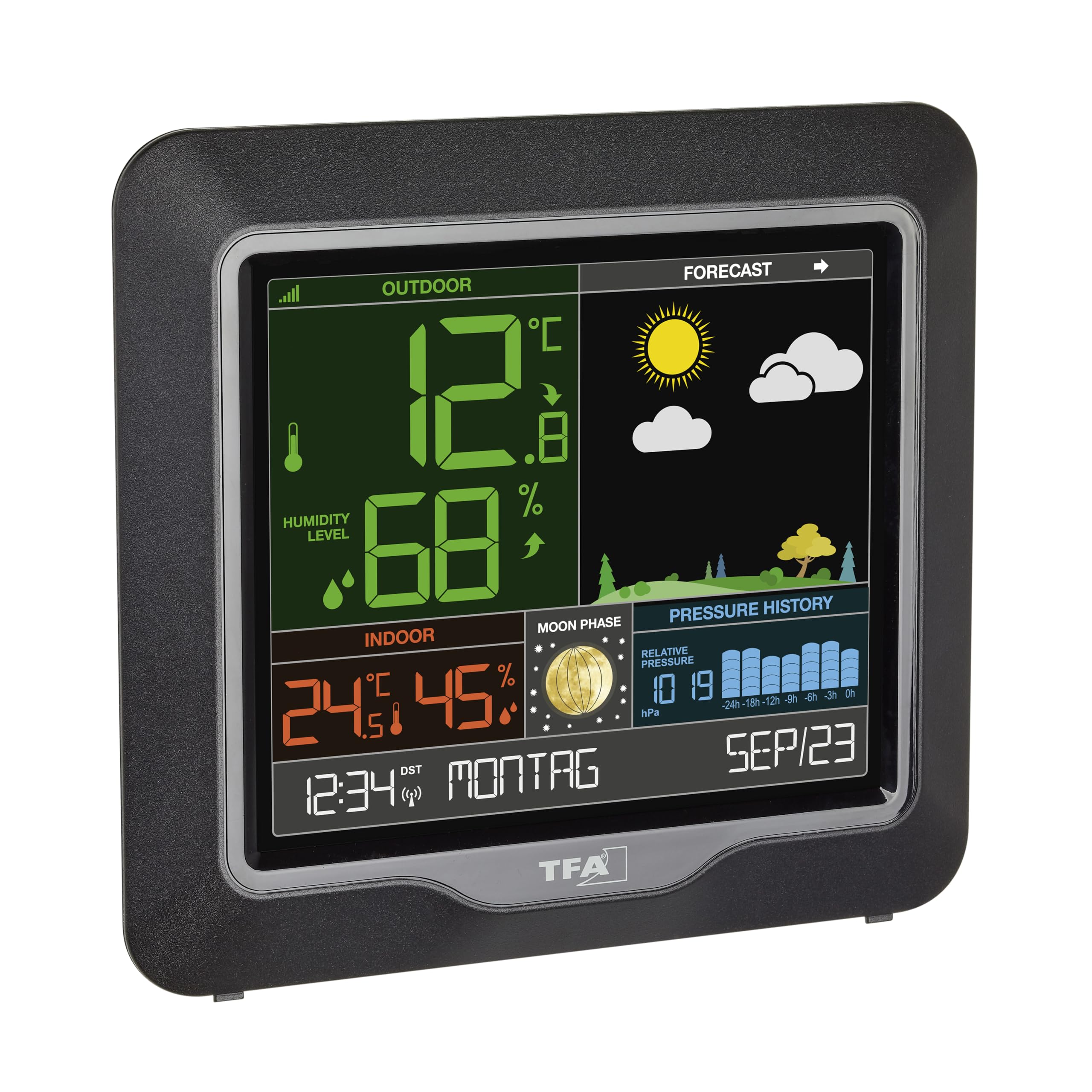 TFA Dostmann Linea Plus Estación meteorológica, Negro, (L) 175 x (B) 32 (84) x (H) 165 mm