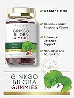 Vista 4 de Carlyle Ginkgo Biloba 70 gomitas Extracto de hoja 45:1 con sabor a melocotón y frambuesa Suplemento vegano, sin OMG, sin gluten