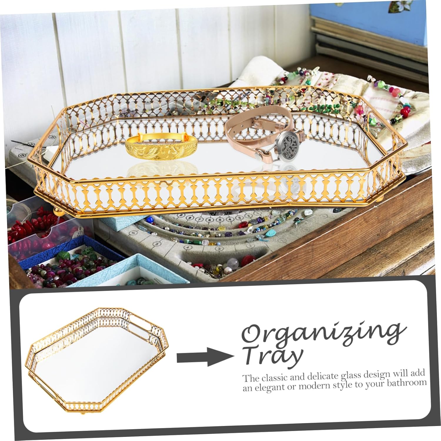 Ciieeo Gold Bathroom Vanity Tray Modern Jewelry Plate Storage Elegant Toiletry Holder