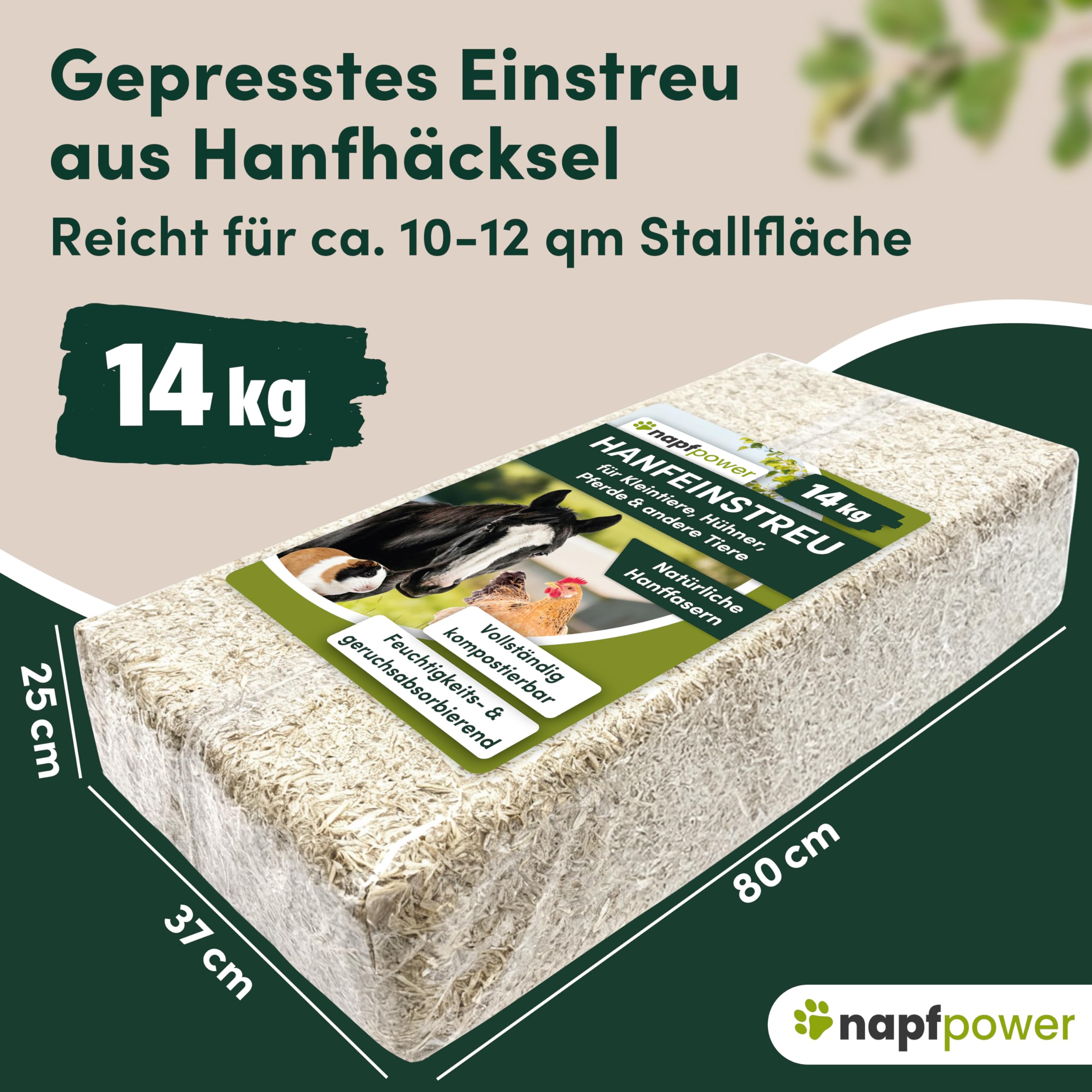 Hanfeinstreu (14 kg) für Hühner, Kleintiere & Pferde – staubarmes Hanfstreu für Hühner & Kleintiere – extrem saugfähiges & kompostierbares Hanf Einstreu für Tierställe