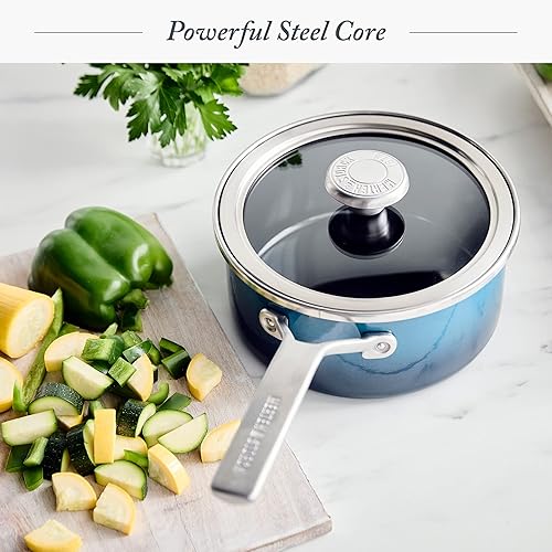 Miniatura 4 de Merten & Storck Utensilios de cocina esmaltados con núcleo de acero hecho a mano europea, olla de 1.4 cuartos de galón con tapa, inducción, sin PFAS