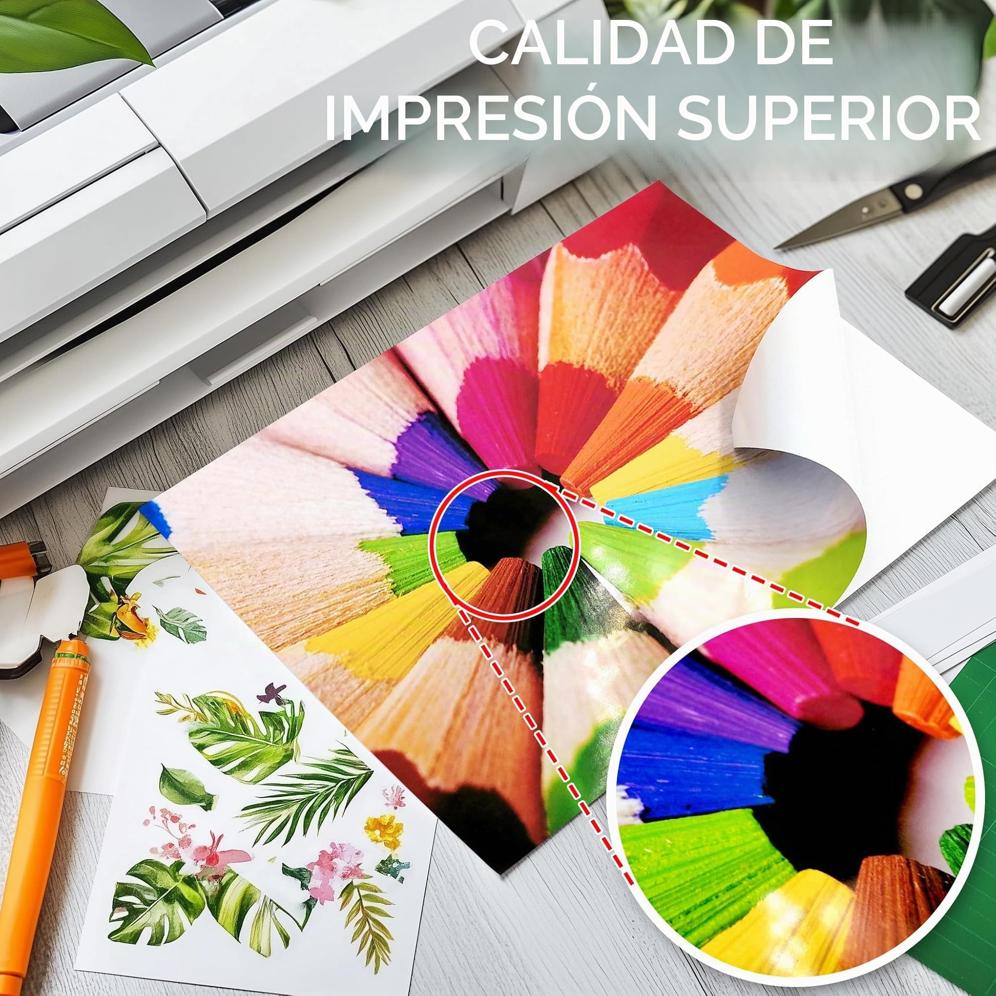 Papel Fotografico A4 Blanco Brillante 50 Hojas Adhesivo para Impresoras de Inyeccion y Laser