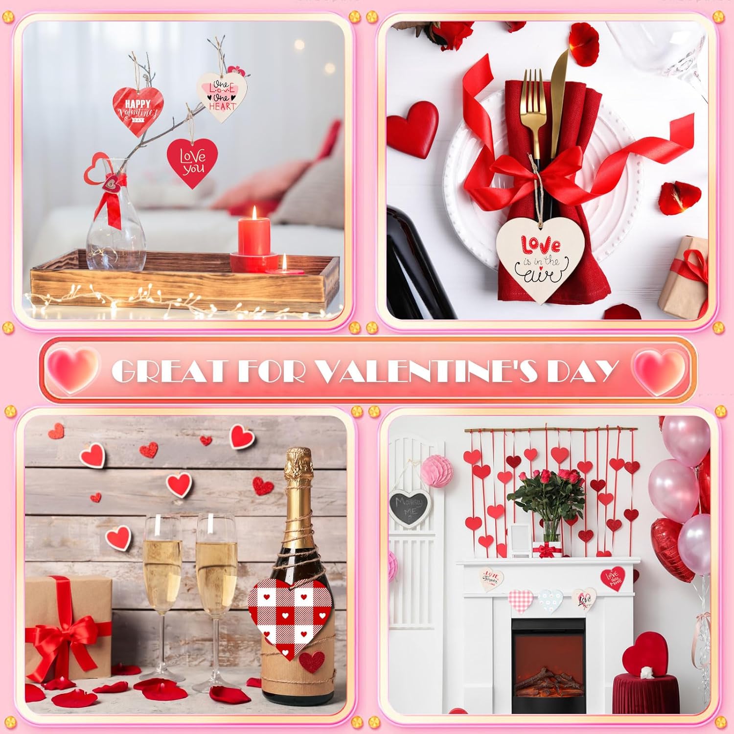 AWIZOM 60 Pcs Wooden Shamrock Heart Cutouts Unfinished Wood Clover Heart Ornaments to Paint Blank Wooden Slices with Twine for DIY Crafts Valentine St. Patrick's Day Tags Hanging Decorations - Image 6