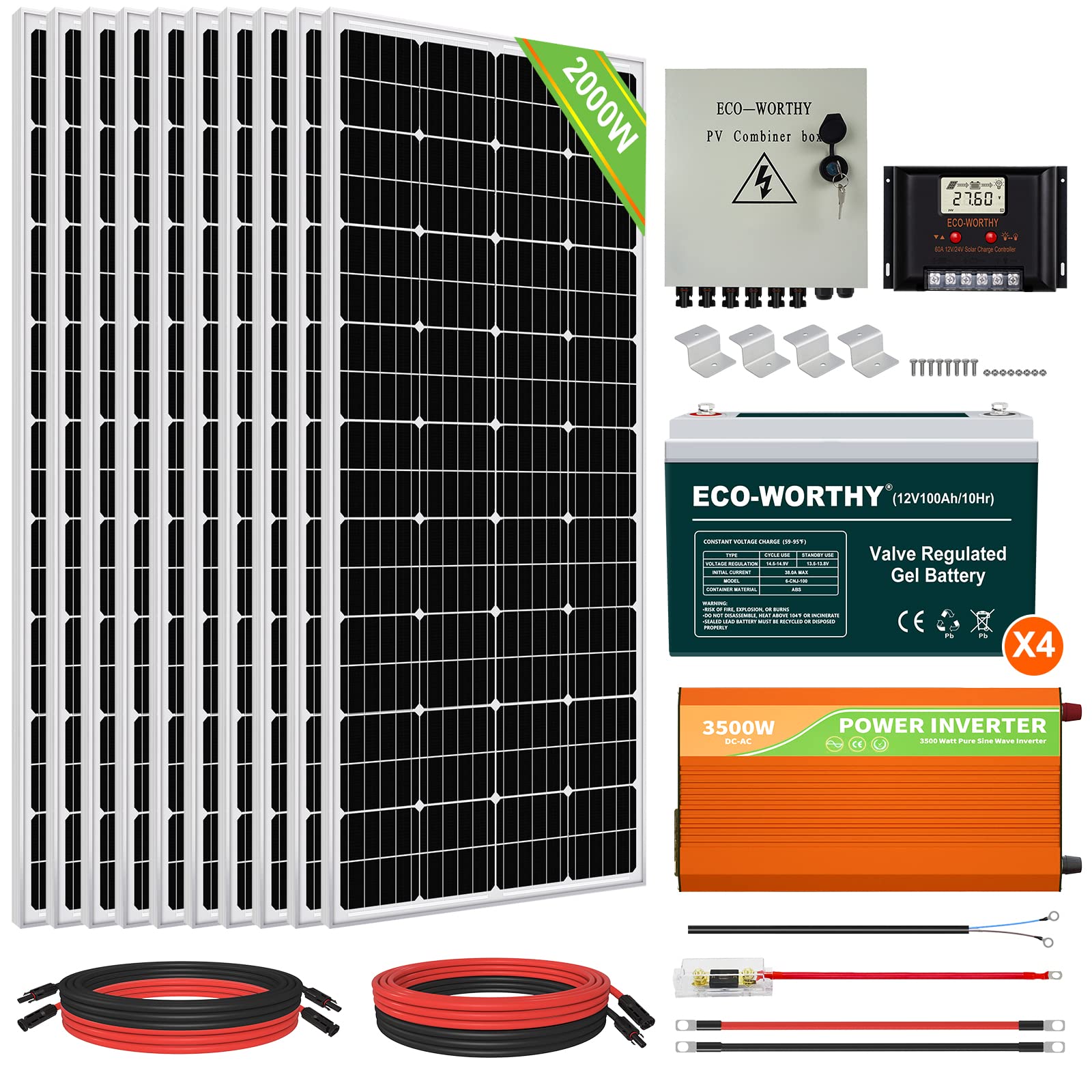 Buy ECO-WORTHY 2000W 24V Off Grid Complete Solar Panel Kit System with ...
