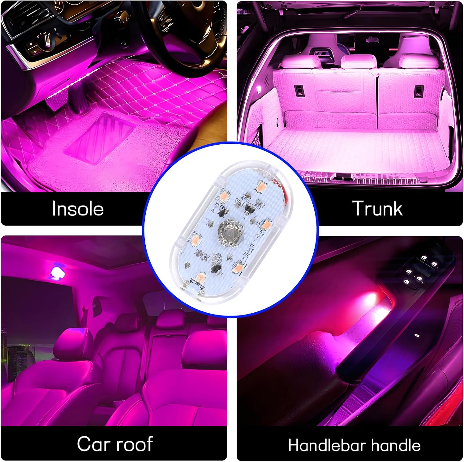 2 PCS Car LED Lights Interior Wireless, Super Bright Auto Interior Ambient Light with 6 Bright LED Lamp Beads, Portable USB Rechargeable Car Led Night Light for Vehicle Decor(Pink)