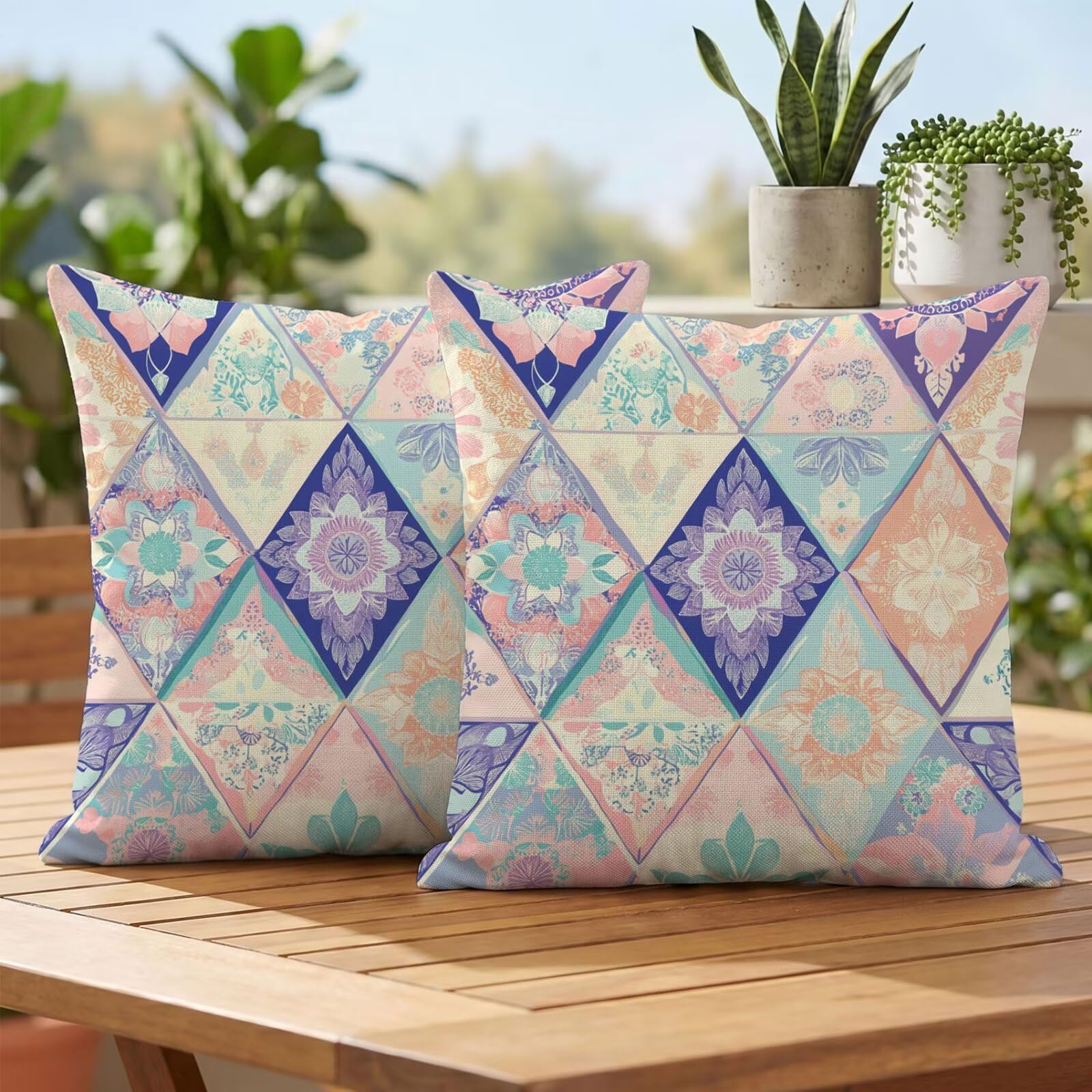Housse coussin géométrique 60x60 cm lot de 2 exterieur imperméable pour canapé terrasse violet