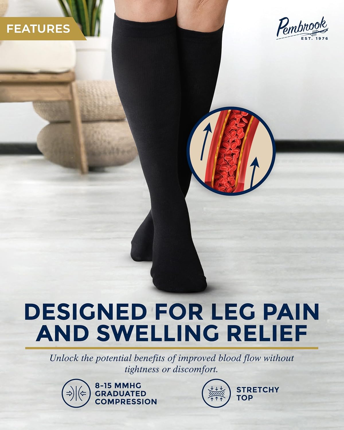 Pembrook Light Compression Socks for Women - 6 Pairs | 8-15 mmHg Cotton Compression Socks Women | Circulation Support - Image 2