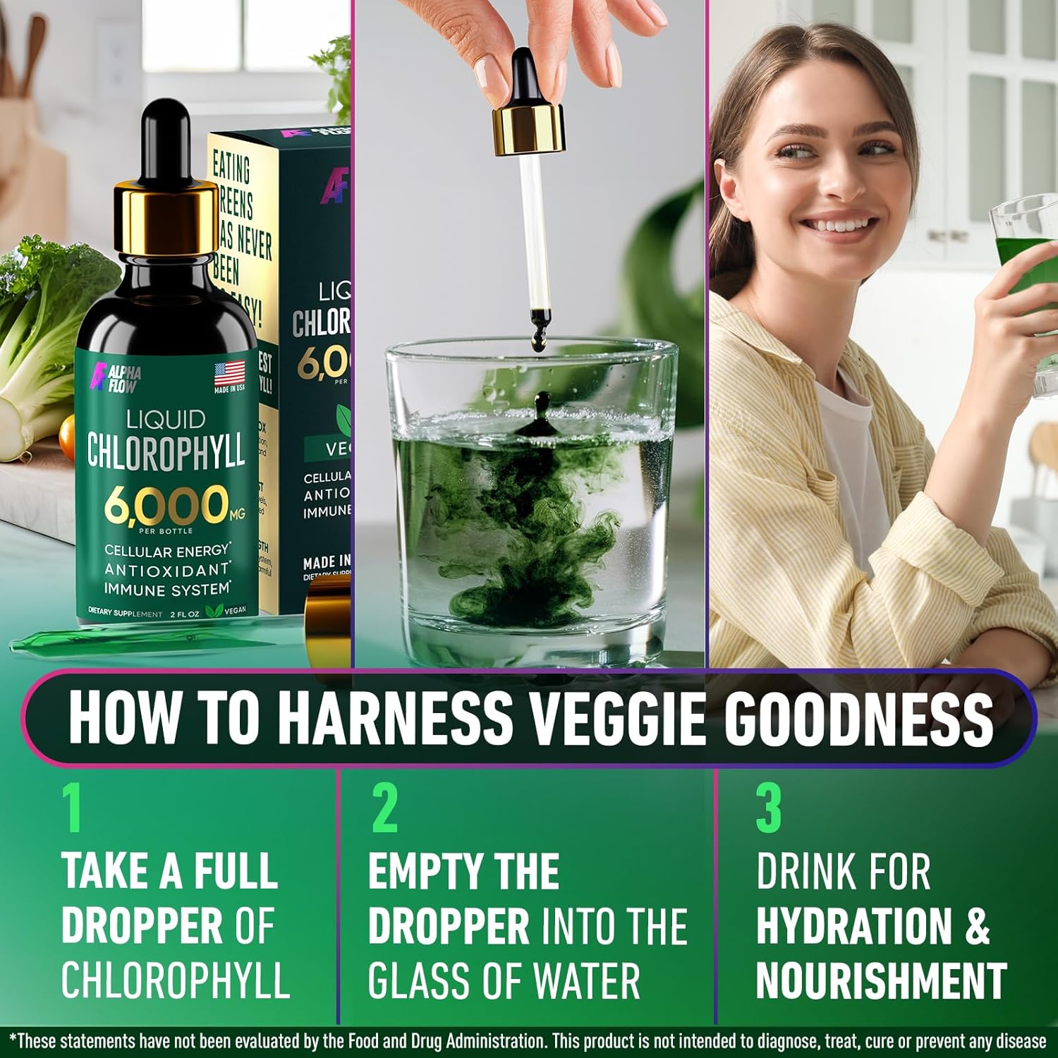 Alpha Flow Chlorophyll Liquid Drops 6000 mg - Premium Liquid Chlorophyll Supplement - All-in-One Antioxidant for Immune Boost, Energy Increase, Digestion Support & Fast Detox - Non-GMO, Vegan - Image 8