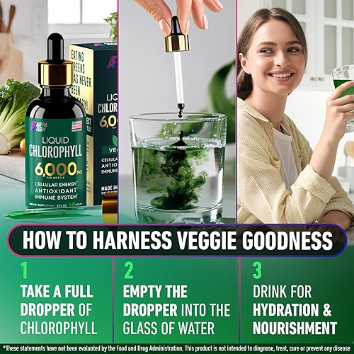 Miniatura 8 de Gotas líquidas de clorofila Alpha Flow 6000 mg - Suplemento líquido premium de clorofila - Antioxidante todo en uno para aumentar el sistema