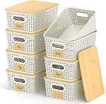 Stackable Storage Basket: Plastic Baskets Bins, Baskets for Organizing, Pantry Decorative Containers for Closets, Cabinets, Shelves(8 Pack, Black)