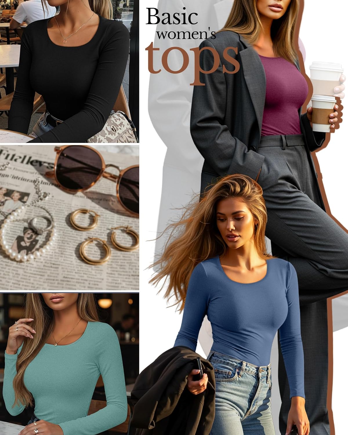 4 Pack Women's Thermal Shirt Fleece Lined Long Sleeve Scoop Neck Top Undershirt Fitted Winter Base Layer Underwear - Image 4