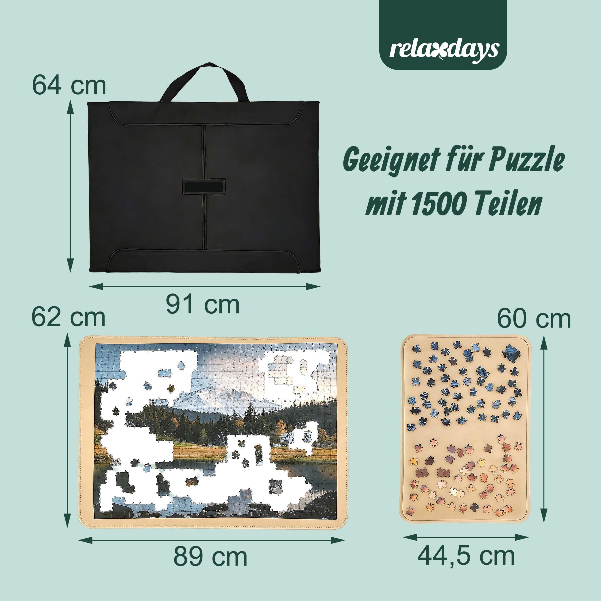 Relaxdays Puzzlekoffer, 1500 Teile, 2 Sortierplatten, schwarz/beige
