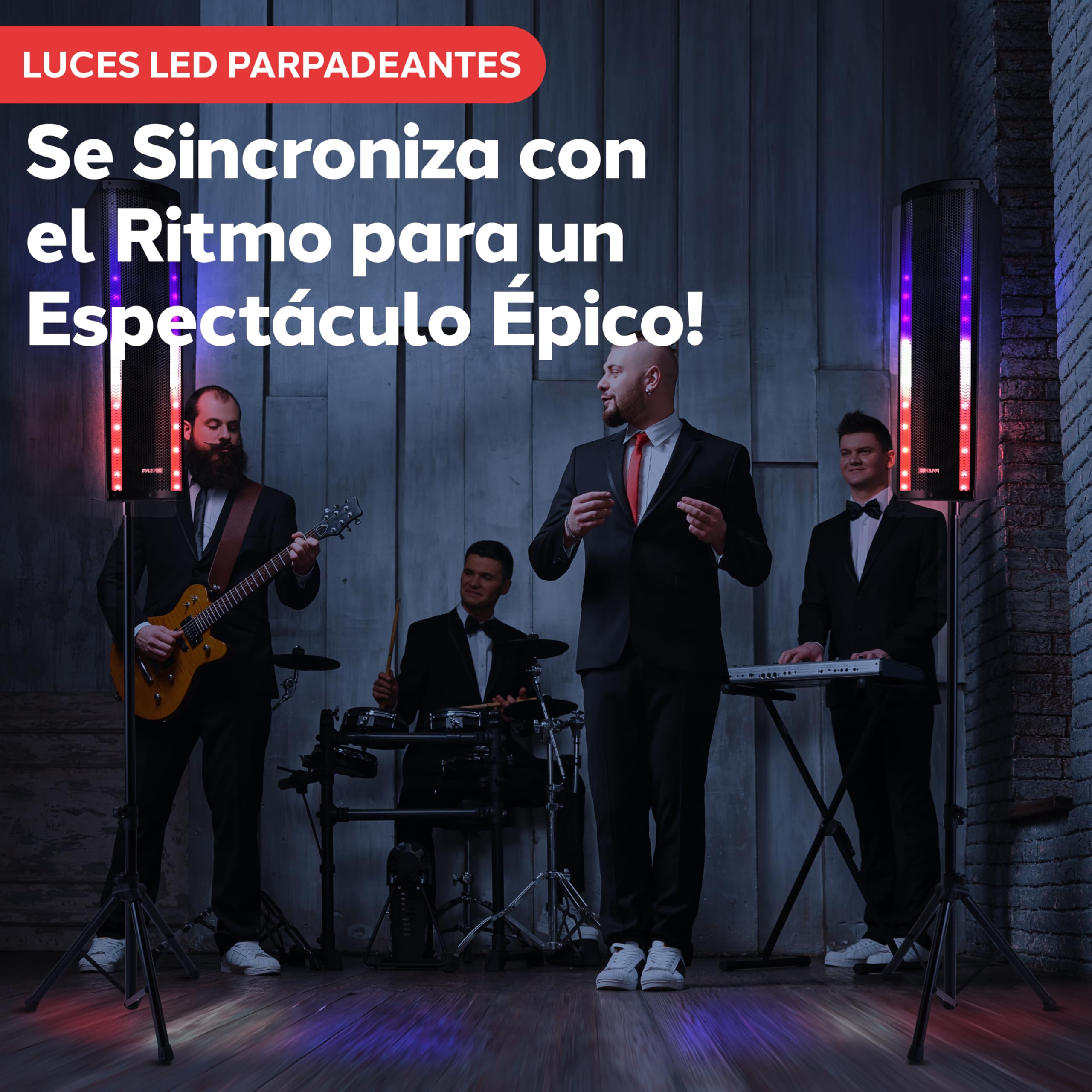 Pyle Altavoces, PA, 400W, Bluetooth, Portatil, Activo, Pasivo, 3 vias, Entrada para microfono, Luces, Radio FM, con Mando a Distancia y tripode Incluido