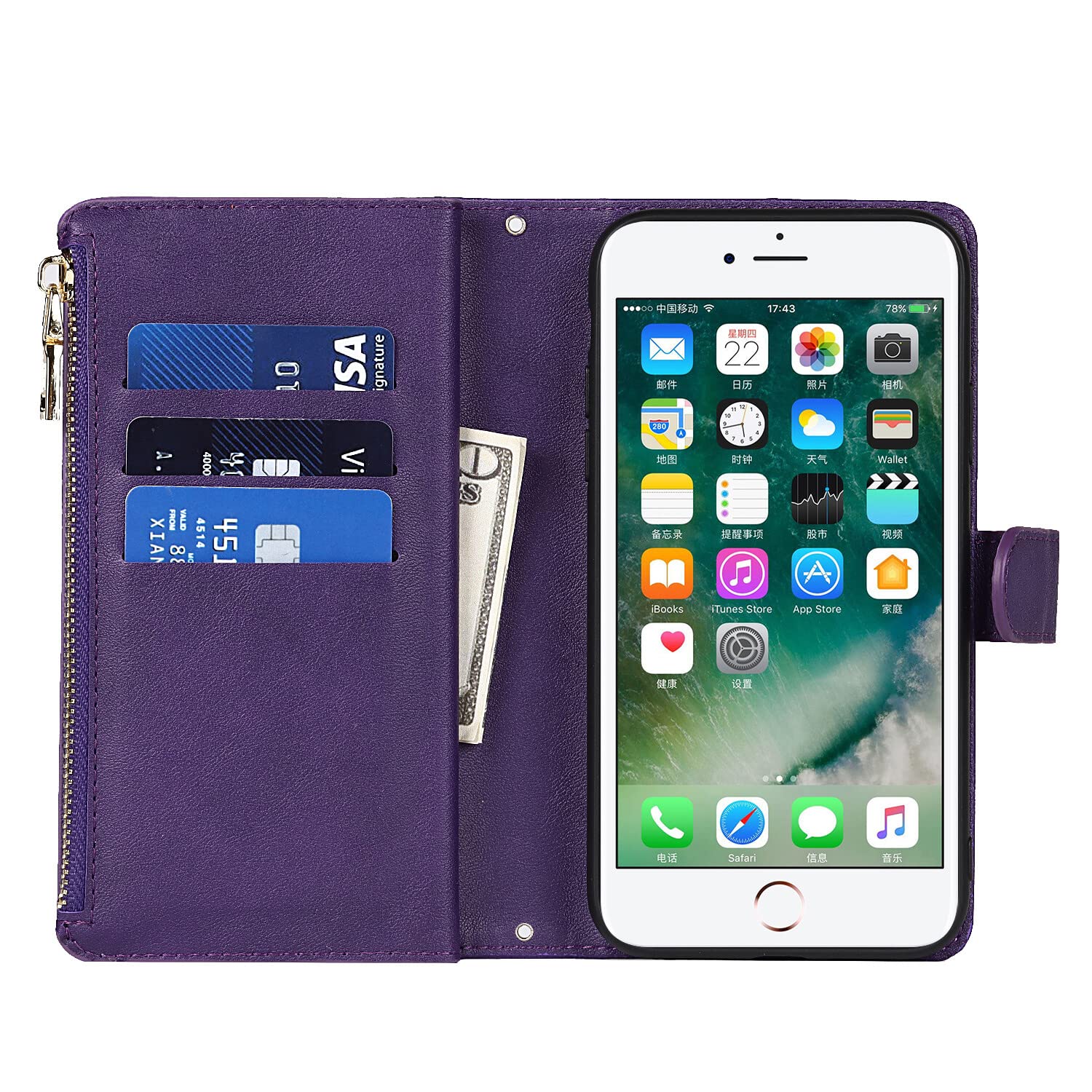 iPhone 8plus / 7plus 縄掛けケース 手帳型ケース　パープル iPhone 8plus / 7plus 縄掛けケース 手帳型ケースパープル