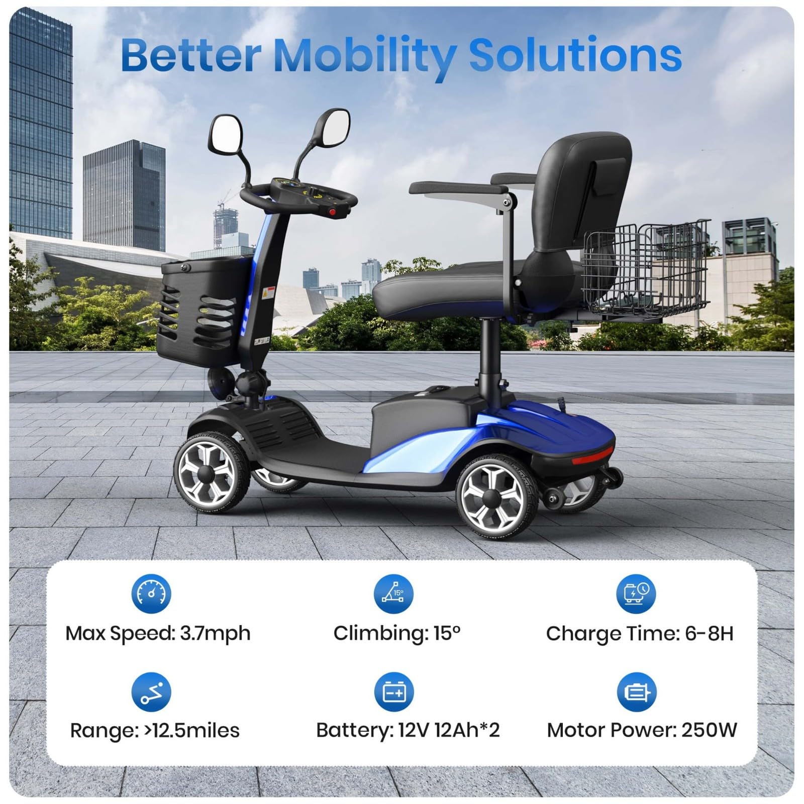 Trottinette Électrique À Quatre Roues pour Personnes Âgées, Trottinette Électrique Pliable pour Personnes Handicapées,Idéale pour Les Personnes Âgées Et Handicapées.