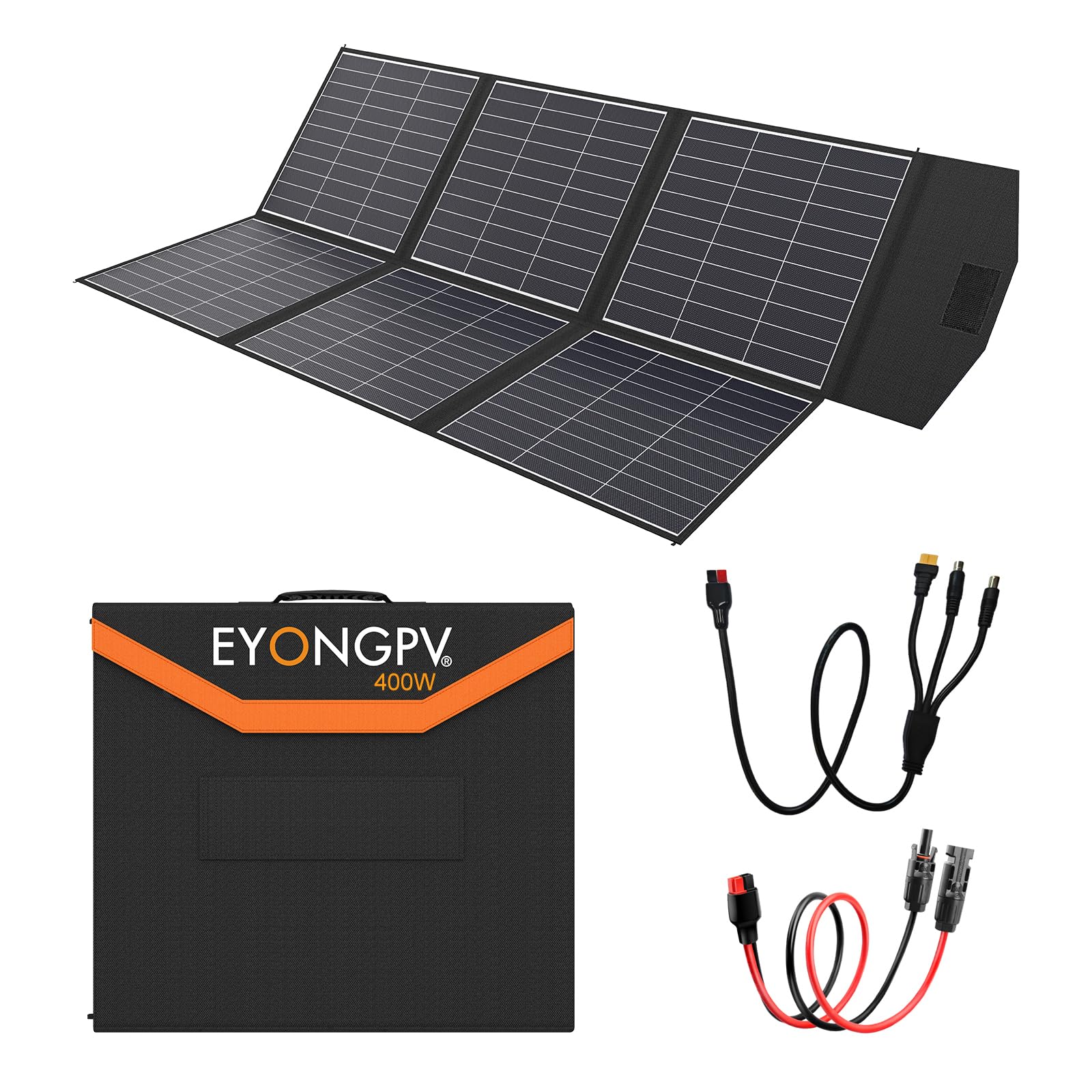 EYONGPV Pannello solare pieghevole da 400 W, 26% celle HPBC, caricabatterie solare portatile impermeabile IP65 con uscita Anderson da 30 A e cavo da 4,5 m, per camper, campeggio, centrali elettriche