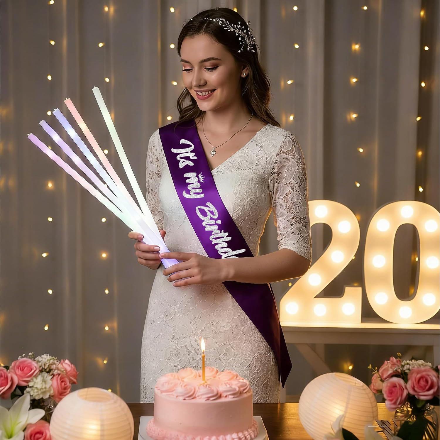 It's My Birthday Sash Purple with Glitter Silver Letters Happy Birthday Sash for Women Girl Bday Gift Ideas Party Favors