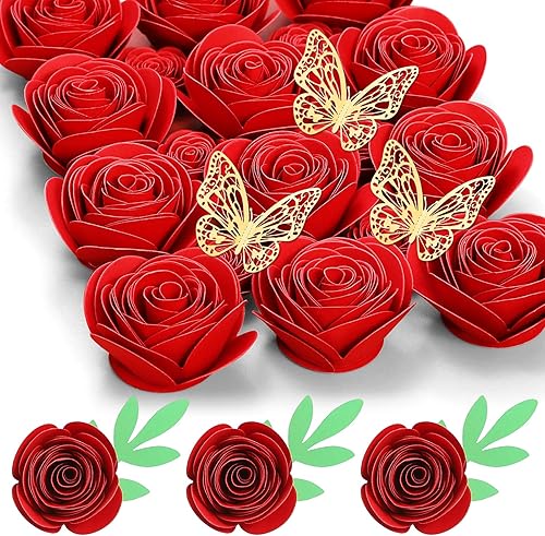 Miniatura 8 de Rosas enrolladas en 3D de papel para decoración de caja de sombra personalizada, mini manualidades artificiales hechas a mano, regalo de bricolaje
