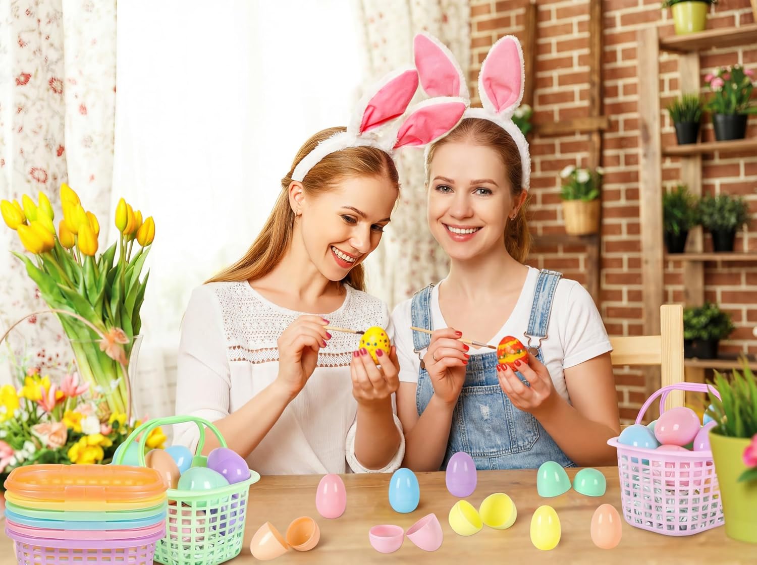 12PCS Small Easter Baskets with Handles Bulk, 12PCS Mini Plastic Eggs and 6Packs Faux Grass Confetti Strips Accessories Filler Stuffers for Spring Decorations Egg Hunt Party Supplies Favors