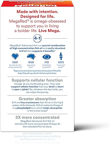 Miniatura 16 de Megared Omega-3 Fish Oil + High Absorption Krill Oil 500mg Softgels, MegaRed Advanced 4in1 (80 count in a bottle) Concentrated Omega-3 Fish & Krill