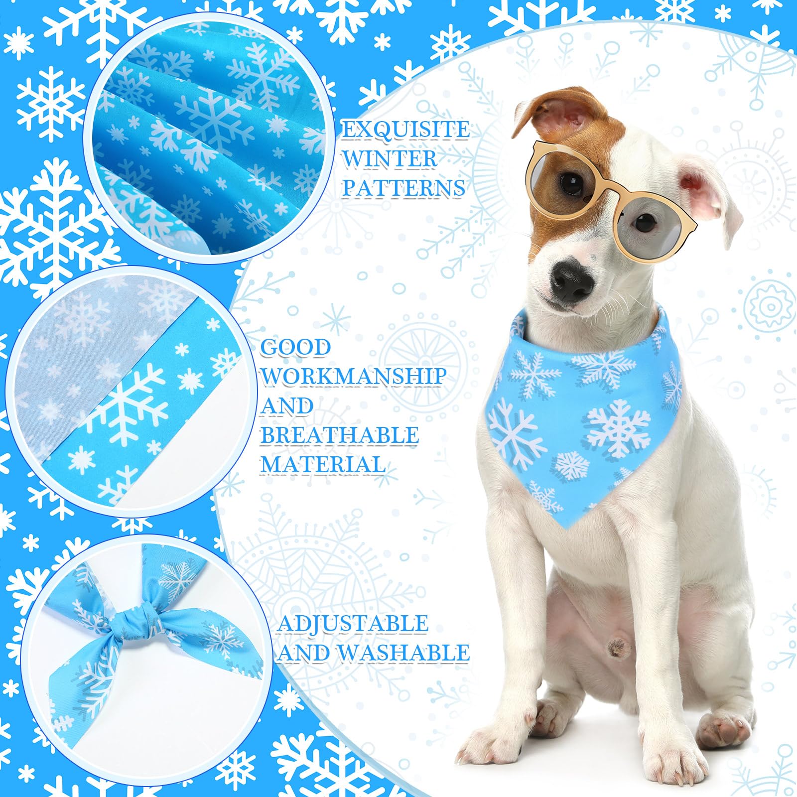 Abbylike Juego de 100 pañuelos de Invierno para Perro, diseño de Copo de Nieve, Color Azul, para Perros, pañuelos, Baberos, Bufanda Triangular para Perro con Patrones de Copo de Nieve para Invierno,