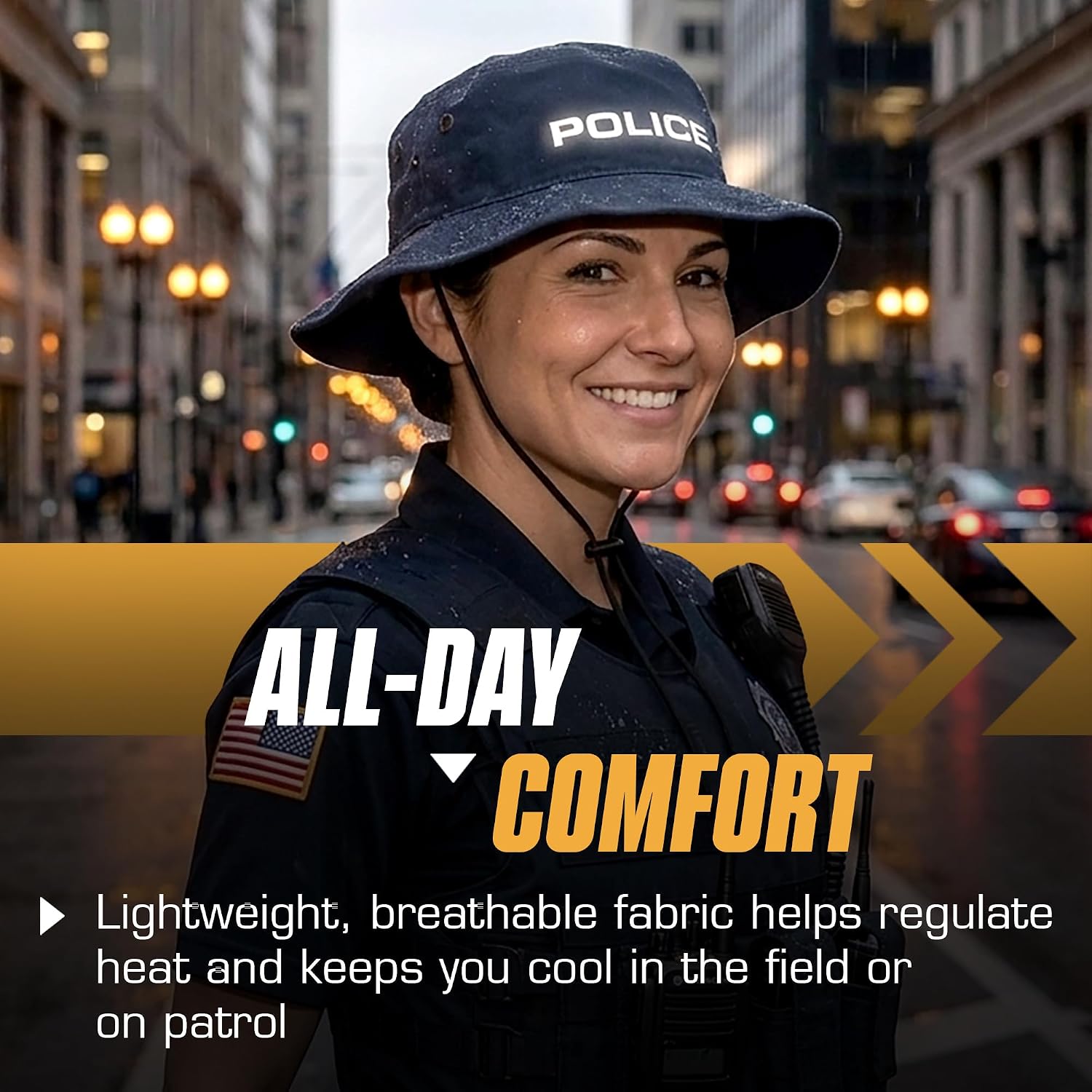 Police Reflective Boonie Hat - High-Visibility Tactical Sun Hat - Breathable, Adjustable Fit with 360° Coverage.