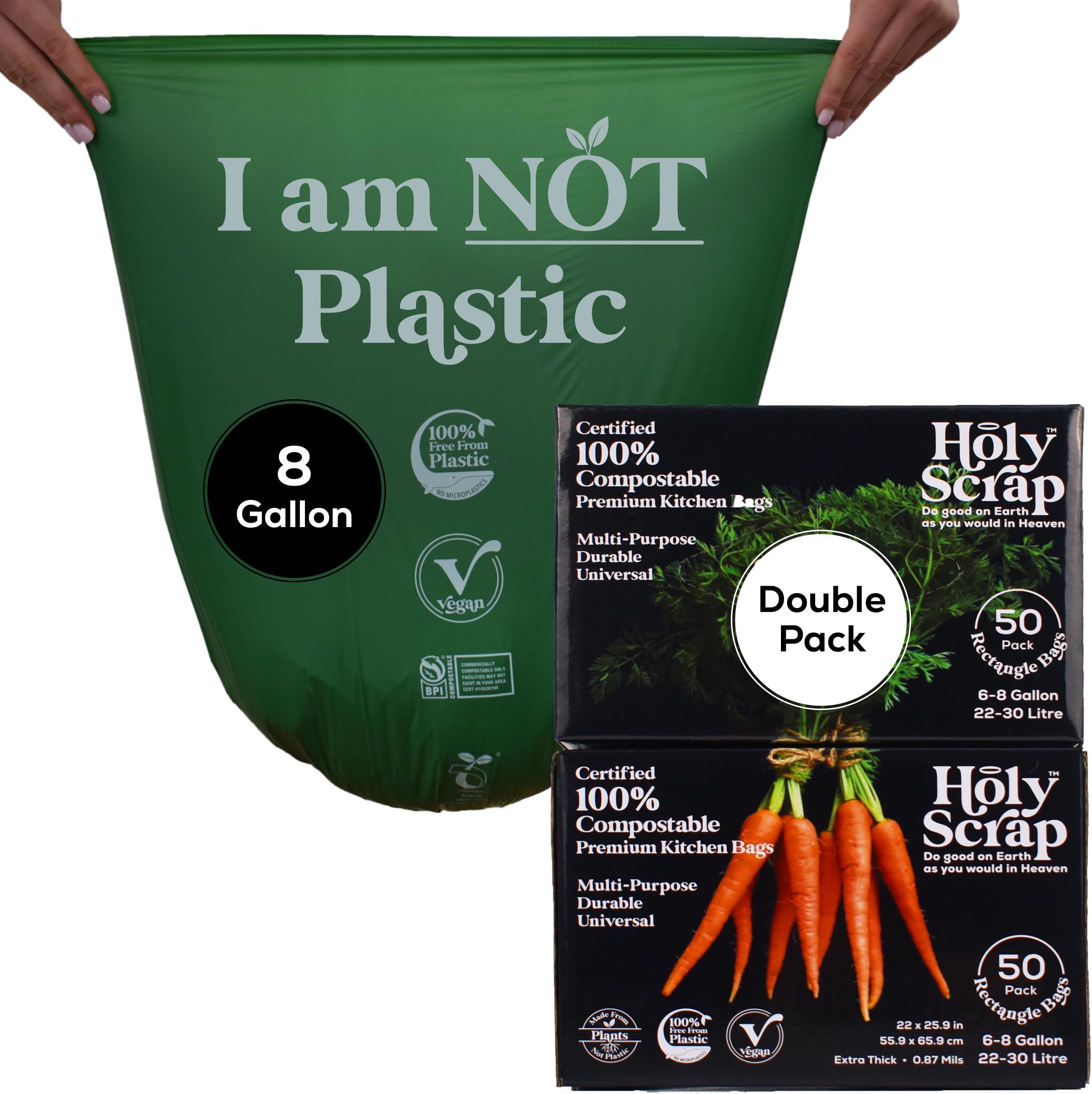 Medium Compostable Trash Bags - 6-8 Gallon, 100 Pack | Odorless, Plastic-Free & Decomposing Kitchen, Bathroom & Countertop Garbage Bag & Liners | Thick Bin Bags for Green & Food Waste
