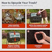 Vista 8 de EAST OAK Contenedor de compostaje giratorio para exteriores, contenedor de compost de 43 galones con cámara doble, 2 puertas corredizas y sistema