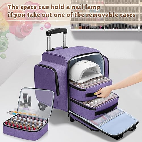 Miniatura 3 de BAFASO Organizador de esmalte de uñas rodante con capacidad para 144 botellas (0.5 onzas líquidas) y una lámpara de uñas, Púrpura, Carro con