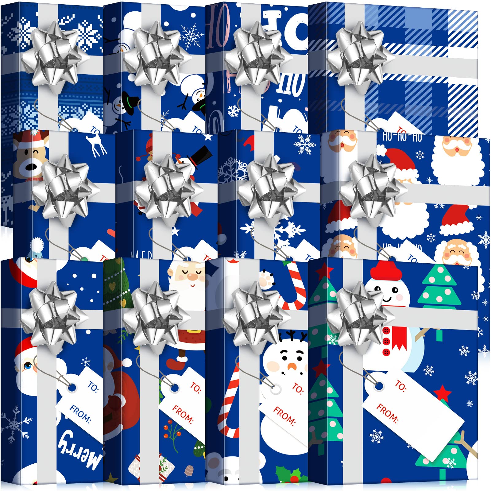 Spiareal 24-teiliges Weihnachts-Geschenkkarten-Boxen-Set mit Schleife und Etiketten, Geldhalter-Boxen, blauer Urlaubs-Geschenkkartenhalter für Weihnachtsfeier, Mini-Gastgeschenke,