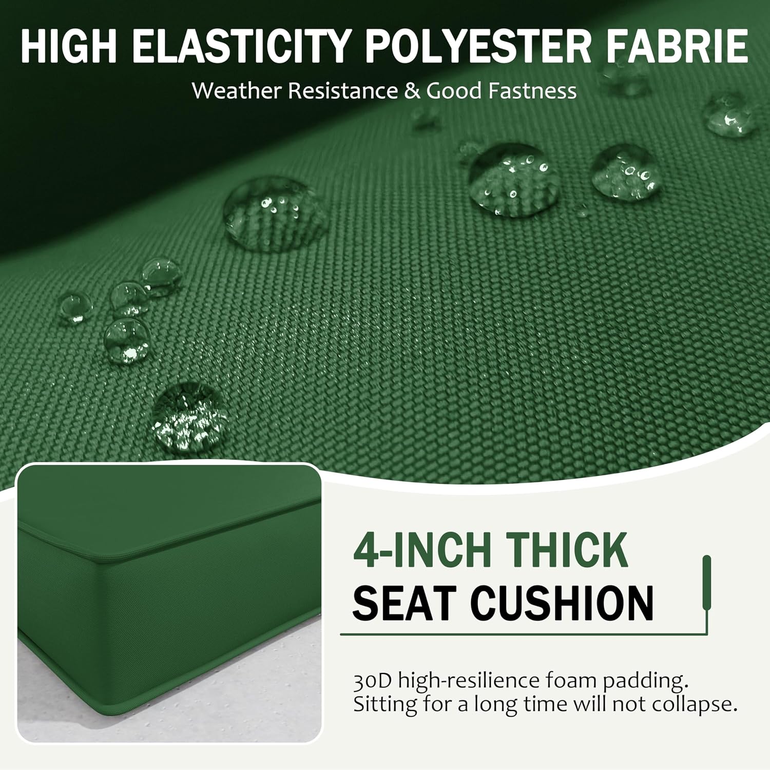 Outdoor Cushions for Patio Furniture with 5 Pillows, Waterproof Patio Furniture Cushions Replacement, 4" Deep Seat Outdoor Sectional Cushions for 4-seat Patio Furniture Chair Sofa Couch,Green