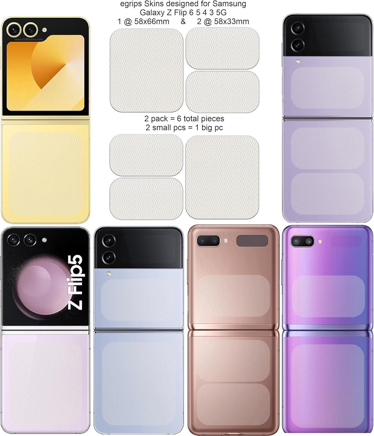 2pk Clear egrips Samsung Galaxy Z Flip Skin, Anti-Slip Protective Sticker Non-Slip Grip Mobile Phone Minimalist Case, Not for Phone Sides or Curved Surfaces