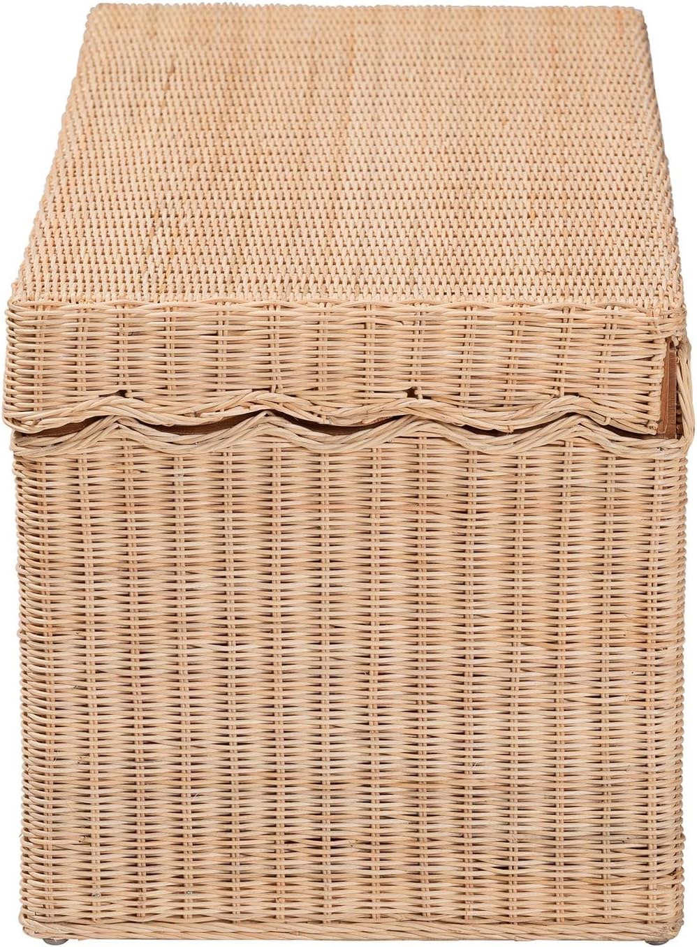 Bali & pari Damita Scallop Natural Rattan Chest with Lift-top Lid – Coastal Boho Style Storage Bench for Bedroom, Entryway, or Living Room Organization