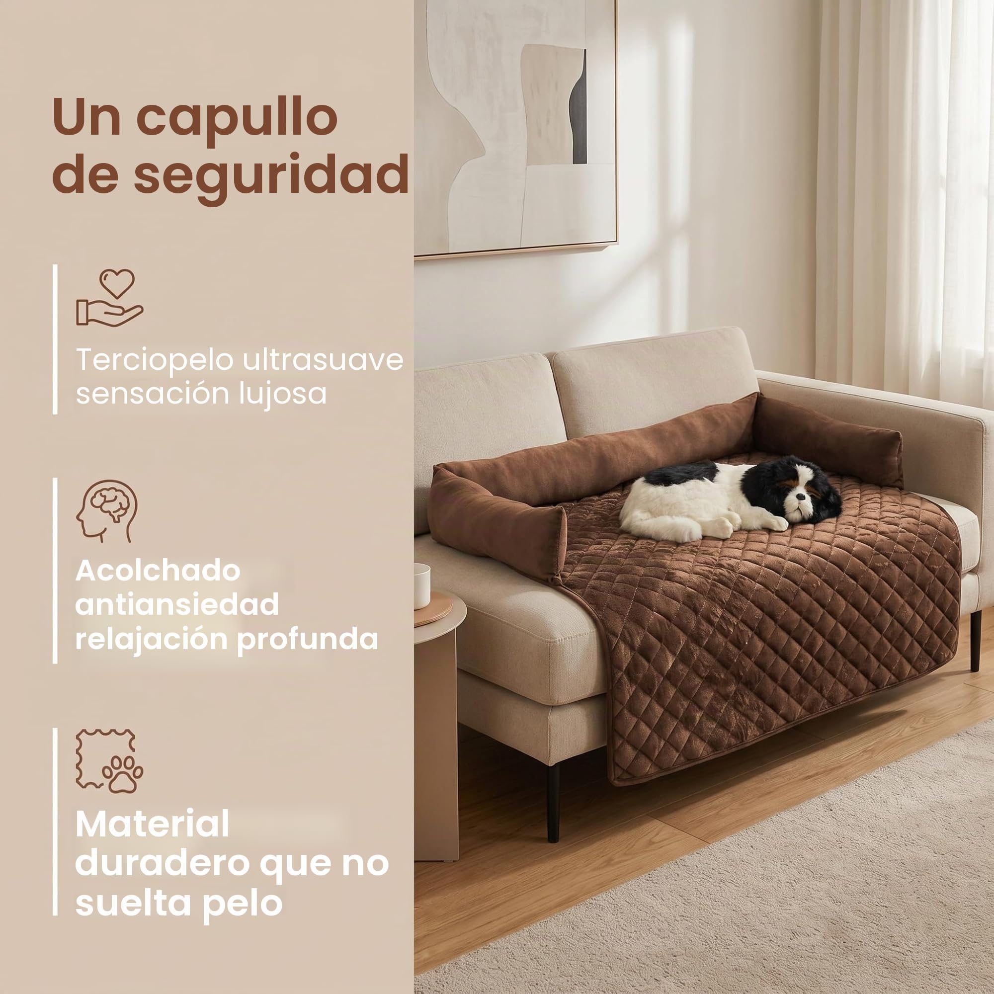 OKYUK Cama para Perros, Protección para Sofá, Hecha a Mano, Lavable, Cojín y Alfombrilla para Perros Grandes, Medianos y Pequeños (Café, 75 x 75 cm)