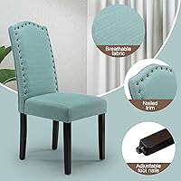 Vista 3 de LSSPAID Dining Chairs Set of 2, Modern High Back Fabric Upholstered Parsons Dining Room Chairs with Nail Head Trim and Solid Wood Legs, Green