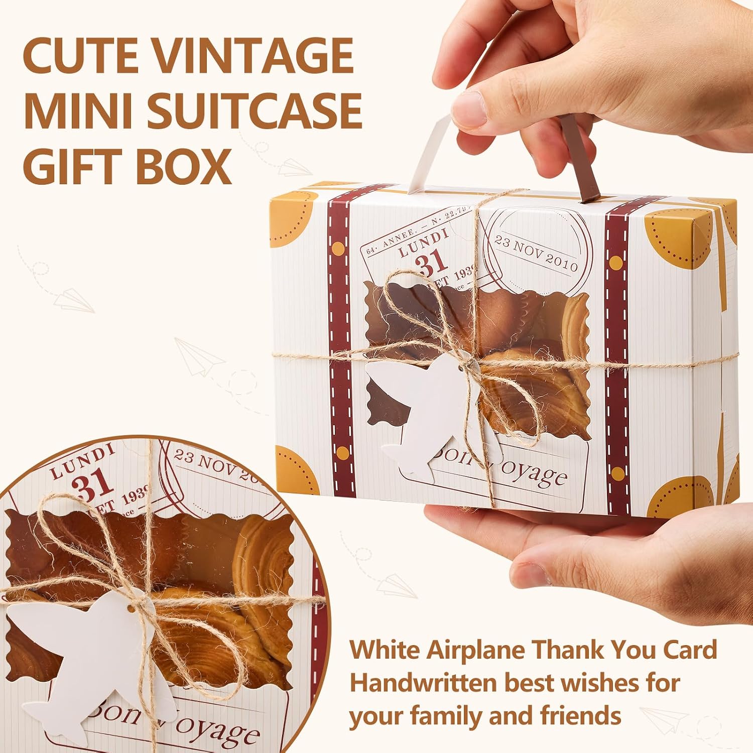20Pcs Treat Boxes with Window for Desserts, Candy & Cookies, Mini Suitcase Party Favor Box for Travel Theme Party Decor and Gift Giving,（Brown, 9 x 6 x 2.5 Inches ） image 4