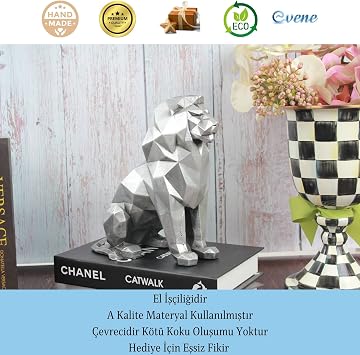 Evene Dekoratif Aslan Biblo Heykel El Yapımı Hediyelik Süs Eşyası Poly Model Tasarım Ürünü, GÜMÜŞ ESKİTME