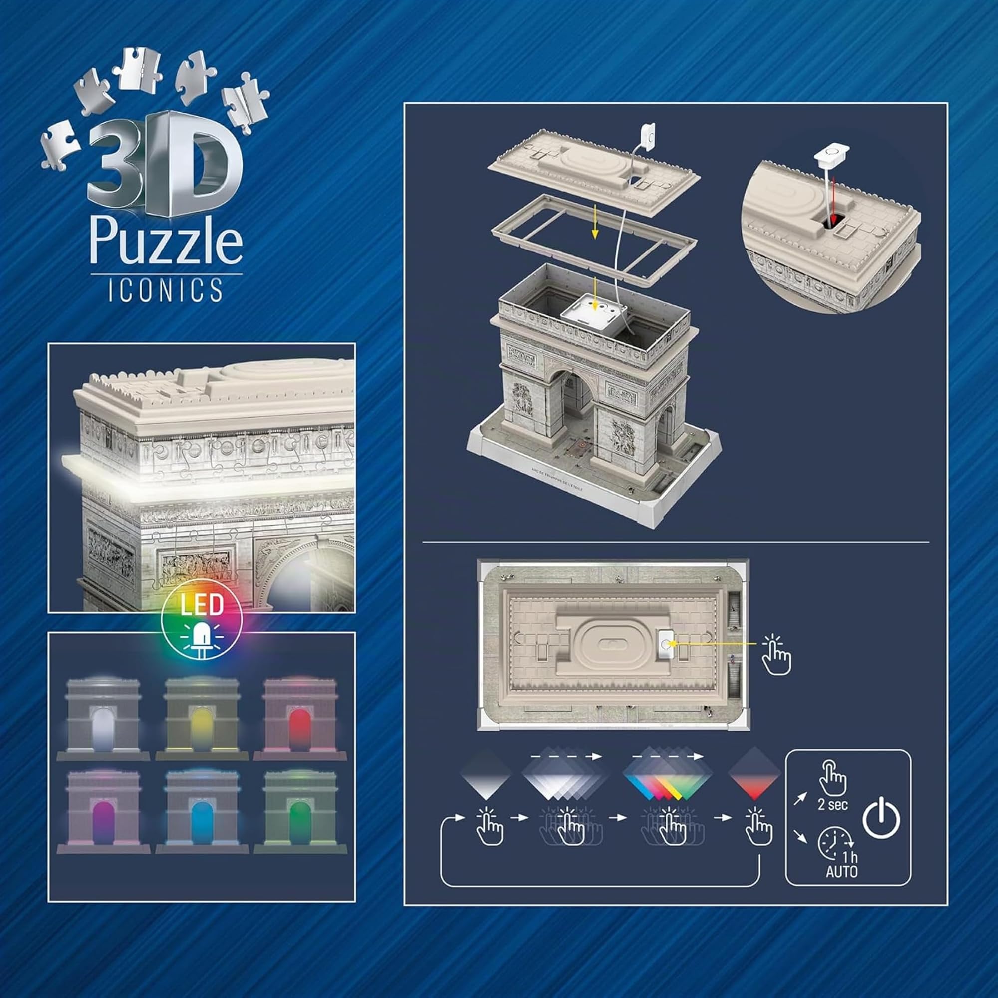 Ravensburger - Puzzle 3d Arco Di Trionfo LED | Puzzle 3d Per Adulti E Bambini A Partire Dagli 8 Anni | Modellismo Da Costruire Adulti Di 242 Pezzi | Regalo Bambino 8 Anni E Più