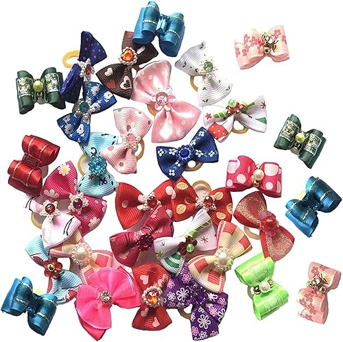 Miniatura 1 de Paquete de 40 lazos para el pelo de mascotas con bandas de goma para perros pequeños Yorkie - colores surtidos (Cute)