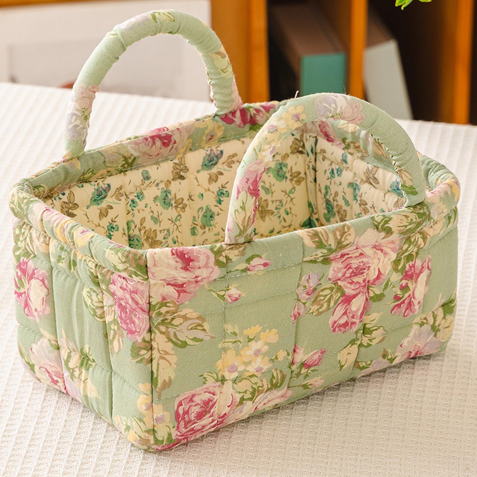 Floral Fabric Storage Basket – Portable Collapsible Laundry Bin with Handles, for Closet, Bedroom – Stores Socks, Keys, Toys(Floral P2-26)