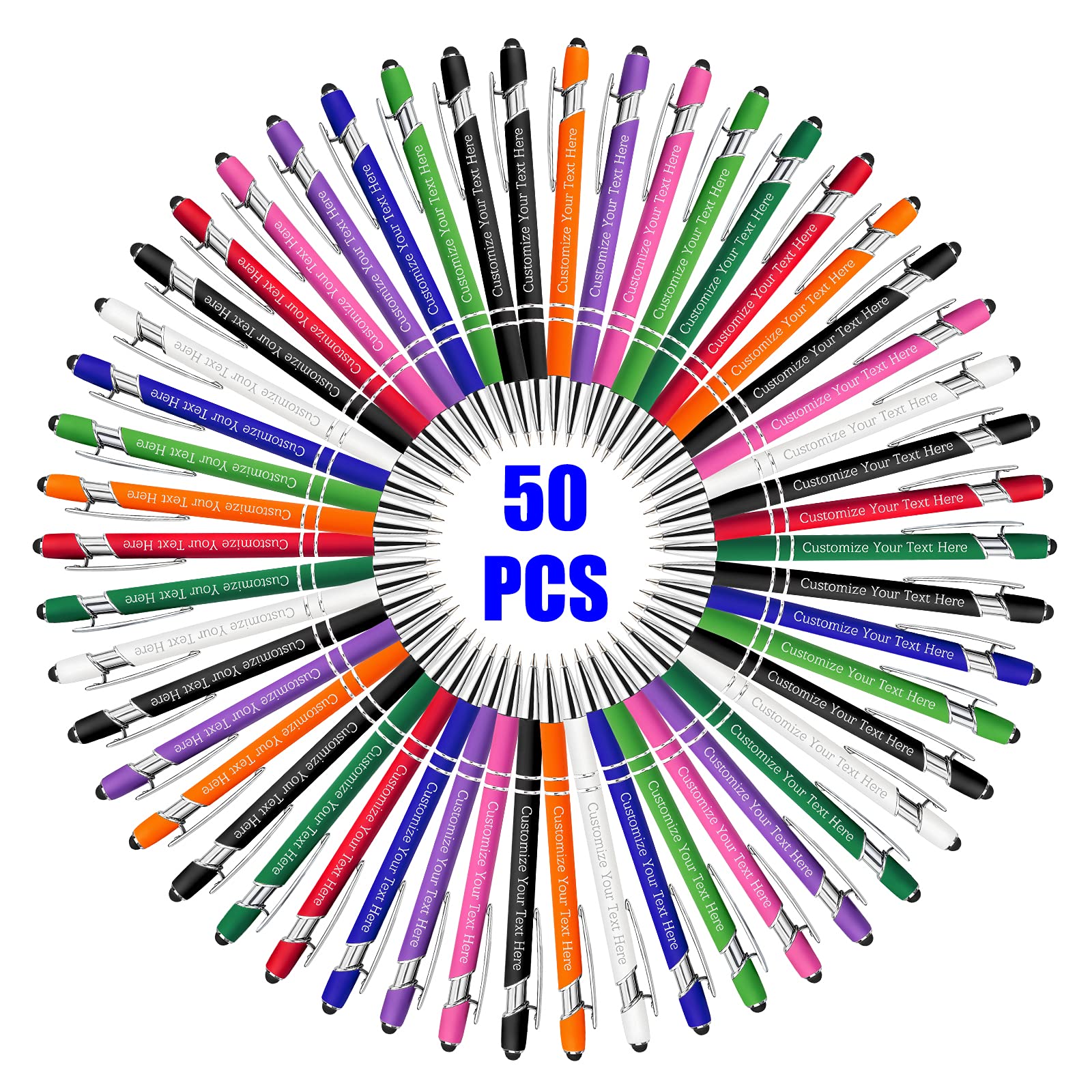 Kugelschreiber Personalisiert mit Gravur 50 Stück Kugelschreiber Personalisierter mit Namen Logo Wunschtext, Stift Personalisierte Geschenk für Maenner, Frauen, Bachelor, Geburtstag, Farbmischung