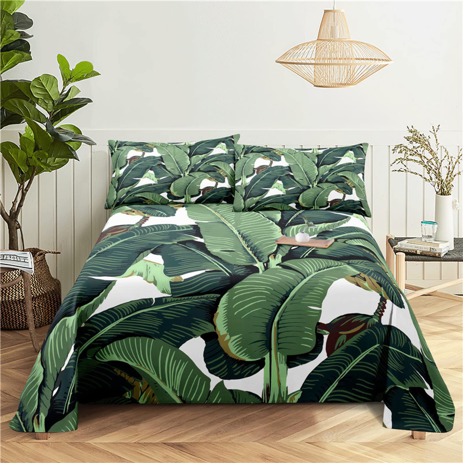 Duvet Cover King Size, Tropical Plants 3D Banana Leaf Print Decorative Kids' Duvet Cover Sets, 3D Printed Bedding Comforter Set for Hotel Dormitory Nursery Bedroom Decor (No Comforter)