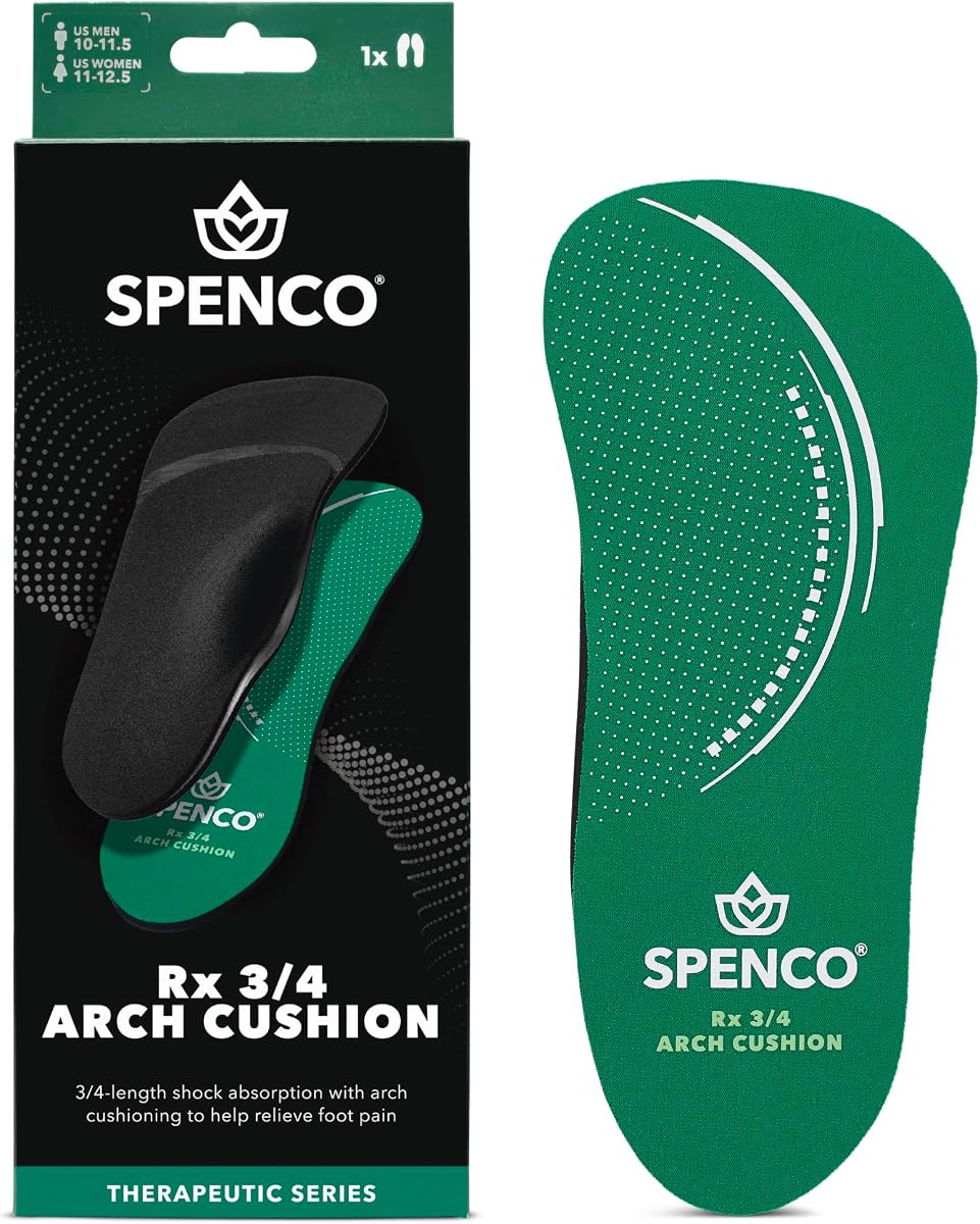 Rx Orthotic Arch Cushion 3/4 Length Comfort Support Shoe Insoles Women's 9-10/Men's 8-9